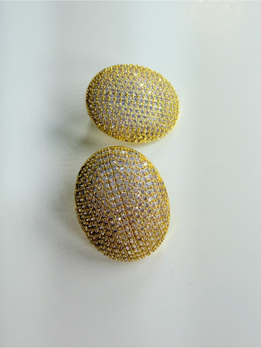Gold Pavé Oval Dome Statement Earrings
With CZ rhodium plated